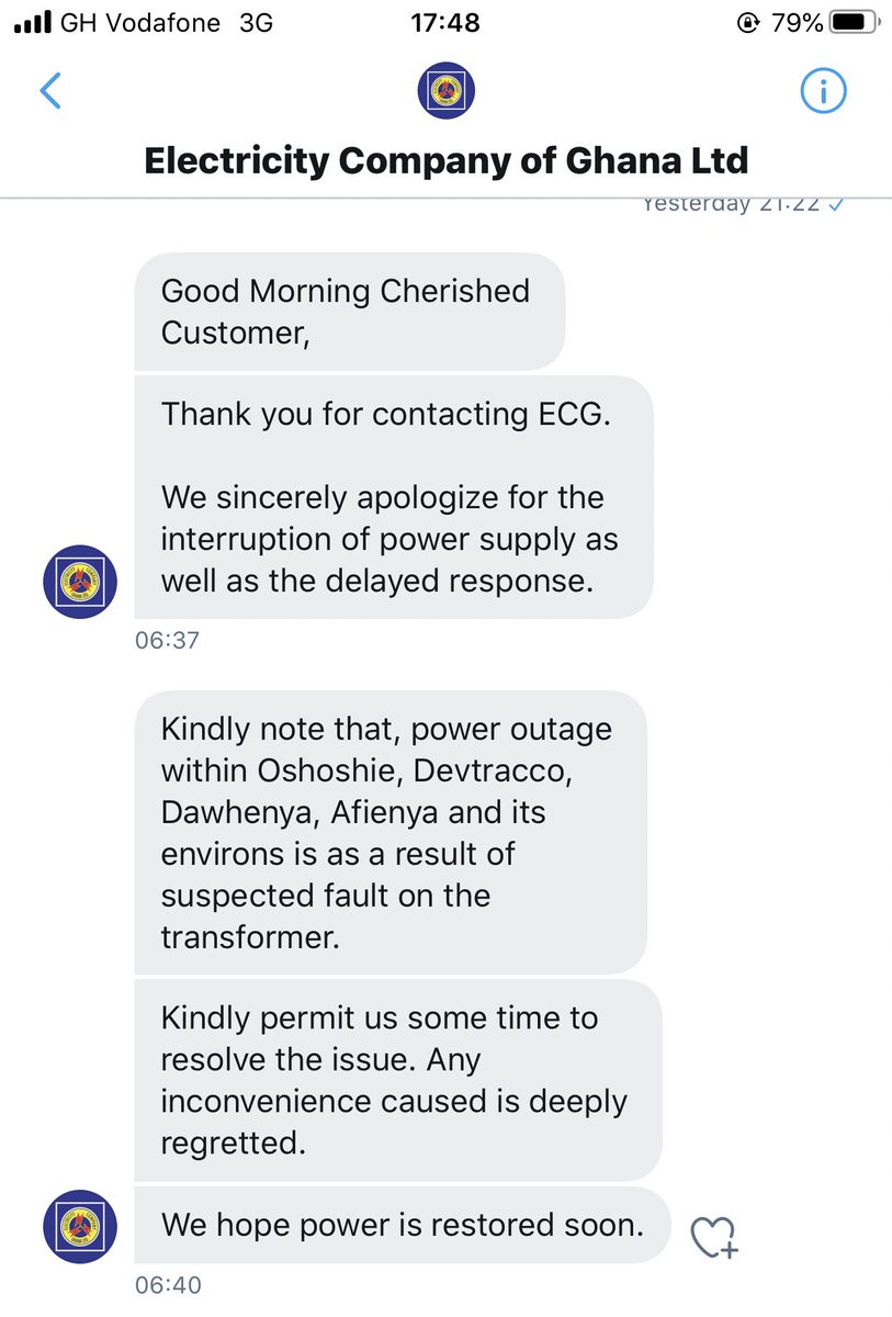 deezydodis's tweet photo. @Aeric1al This is what i was told this morning, still we're experiencing power outage. https://t.co/13M9kKtanP