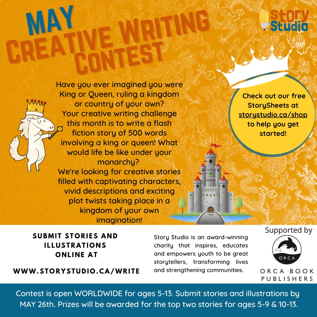 Final week to submit those royalty stories for May’s creative writing contest! 👑✏️📚