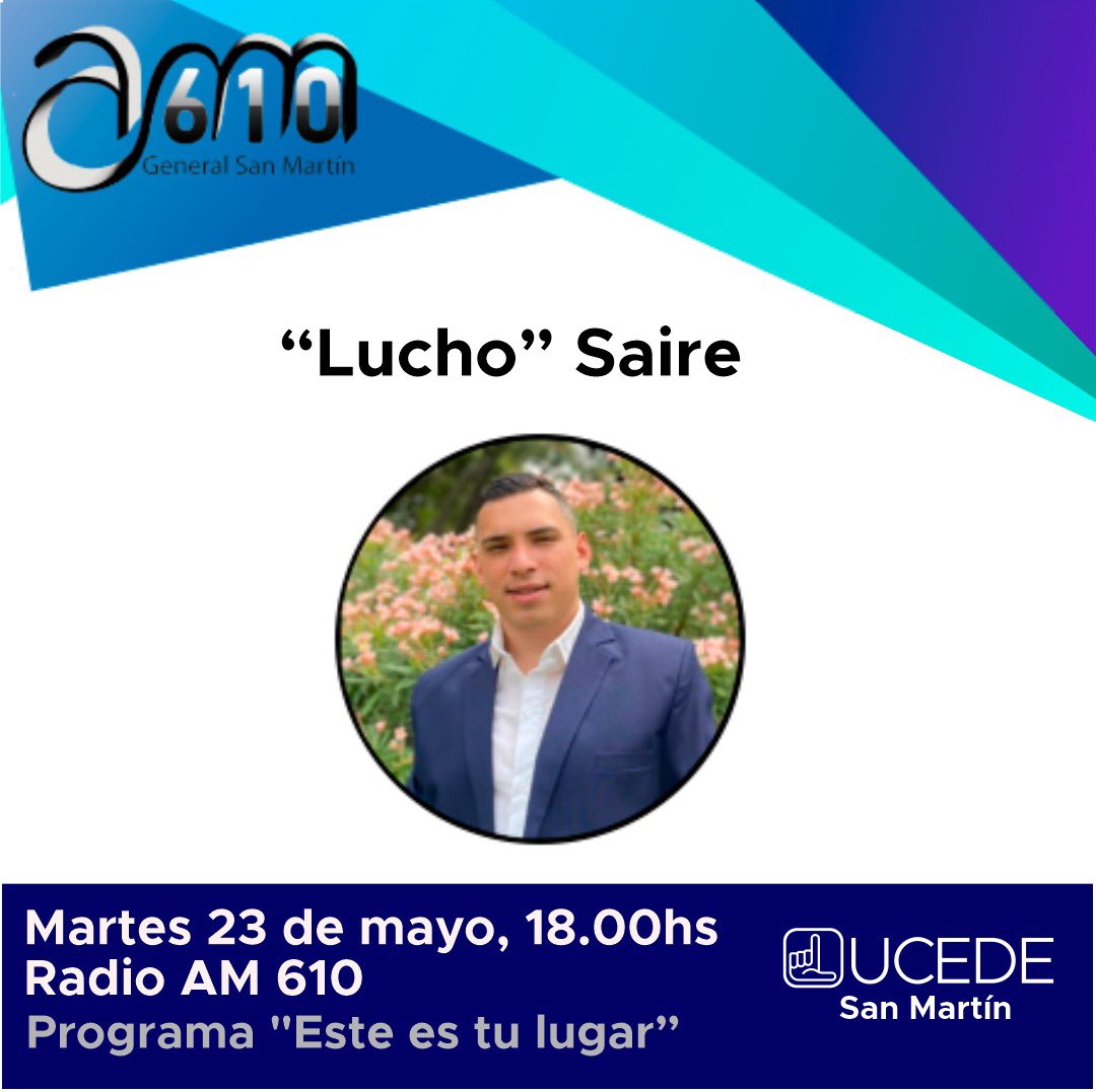 UCEDEsanmartin's tweet photo. Hoy entrevista en VIVO a nuestro Candidato a Intendente Luis “LUCHO” Saire 🐍📻🎙️ @Luissaireok https://t.co/ZyZ3WKHtMw