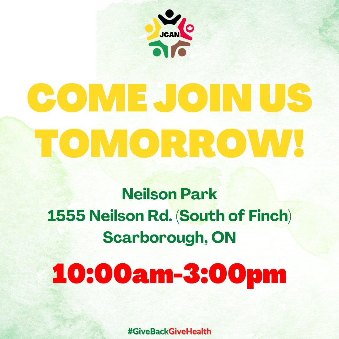 JCANTweets's tweet photo. Tomorrow is our Walk, Run or Roll event!
Come join us for a day of fun activities! ☀💚

#GiveBackGiveHealth #JCAN #charity #fundraiser
#blackseniorshealth #supportblackhealth #blackseniors #walkathon #walkrunroll #picnic #charitycanadaevents #causevoxcampaign #donate https://t.co/ju4xXkgxYd