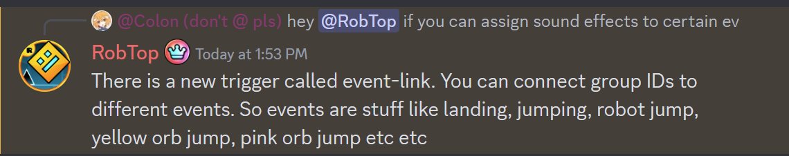 TheRealGDColon's tweet photo. rob actually noticed me in the gd discord and we got some insane 2.2 news, game's basically a game engine now https://t.co/BJf06jZpXf