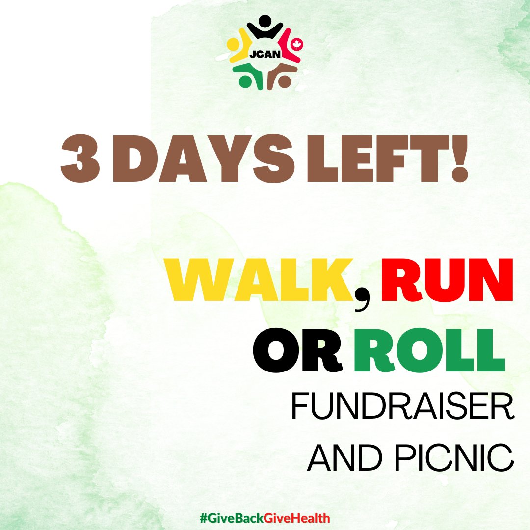 ✨3 days left! Don't forget to donate!
#GiveBackGiveHealth #JCAN #charity #fundraiser #blackseniorshealth #supportblackhealth #blackseniors #walkathon #walkrunroll #picnic #charitycanadaevents #causevoxcampaign #donate