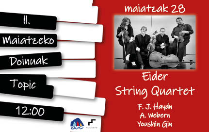 II. Maiatzaeko Doinuak zikloari amaiera emateko EIDER STRING QUARTET. Zatoz datorren igandean, 12:00tan, TOPIC aretoan.