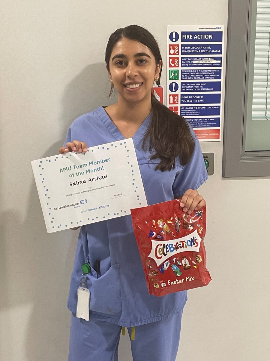 Congratulations to our new PA Saima for winning ‘Team Member of the Month’ and thank you to everyone <a href="/AMU_ELHT/">AMU @ ELHT</a> for making it easy for her to settle in- no doubt a sign of a great team!

<a href="/ozzyadidas/">Ozzyadidas</a> 
<a href="/ELHT_NHS/">East Lancashire Hospitals NHS Trust 💙</a>