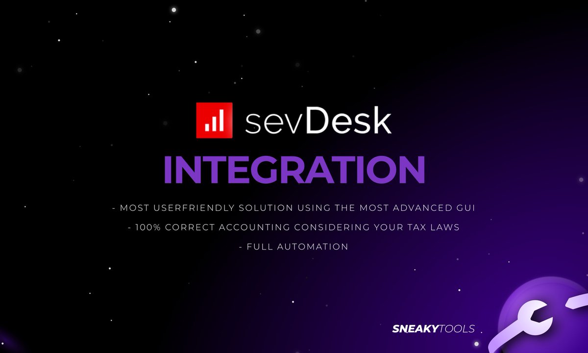 🚨Major Feature Release🚨

✨SevDesk Integration✨
The most innovative and completely automated solution🙌🏻

Unseen inside and outside the scene👀

Now available to all Business plan users.

👉🏻sneakytools.io

Get on board and ride with us into the future🪐🚀💫