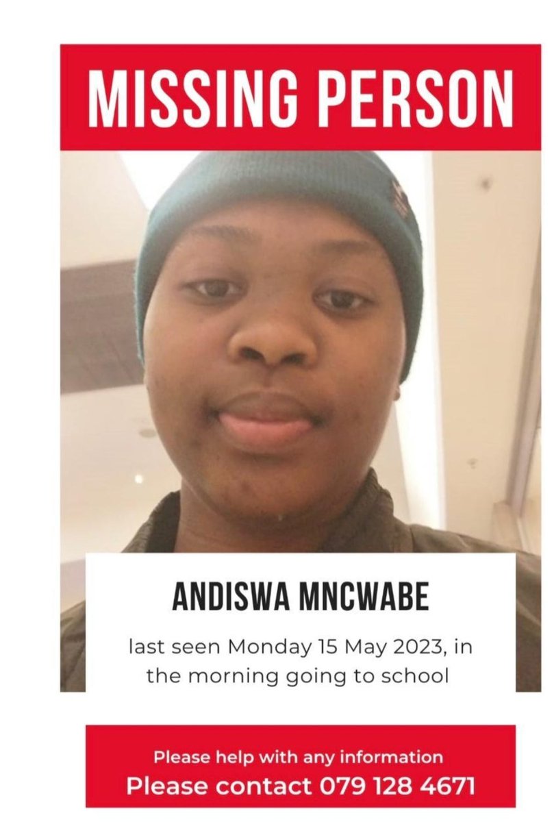 MfokaWenha's tweet photo. Hi everyone, may you kindly assist us in finding Andiswa Mncwabe. She left home on Monday morning going to school and was last seen at Northdale Taxi Rank
Kindly retweet-maybe someone might have some information Thank you 🙏
#AndiswaMncwabe
#PMB #MissingPersons https://t.co/wXfHi0LWtj