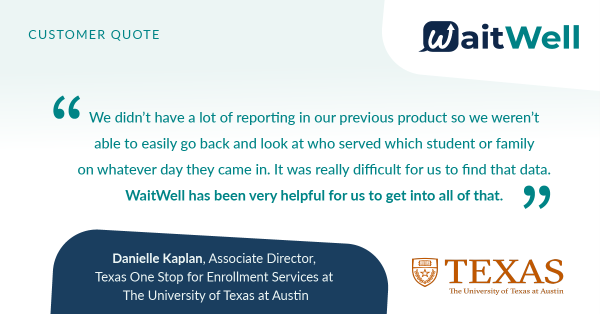 WaitWell2's tweet image. WaitWell plays a pivotal role in delivering invaluable service insights to the Texas One Stop at The University of Texas at Austin.

Learn more about how WaitWell modernizes campuses across North America. Link below 👇

waitwell.ca/higher-educati…

#highereducation #serviceanalytics