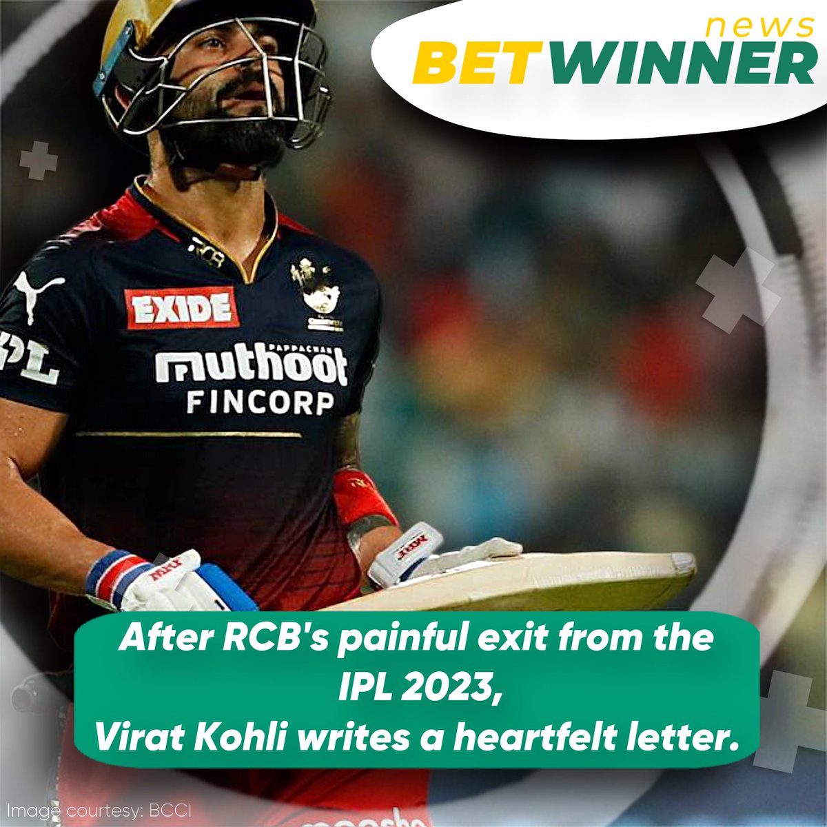 BetwinnerNews's tweet photo. GT needed to lose on Sunday in order for RCB to advance to the playoffs, but they did not do so and were eliminated from the game. Kohli was understandably disappointed to see his great ambition of retaining the IPL title falter once more after scoring a century in the match https://t.co/lXguEa8tuk