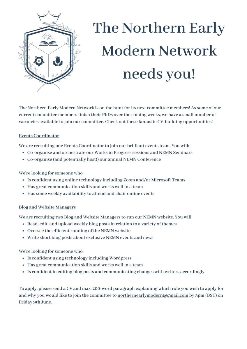 As the <a href="/NEMN2023/">NEMN Conference 2023</a> conference draws to a close, we're thrilled to announce that we're on the hunt for THREE new committee members! We're looking to recruit an events coordinator and two blog and website managers. Application deadline June 9th. Please share!

DM for text version.