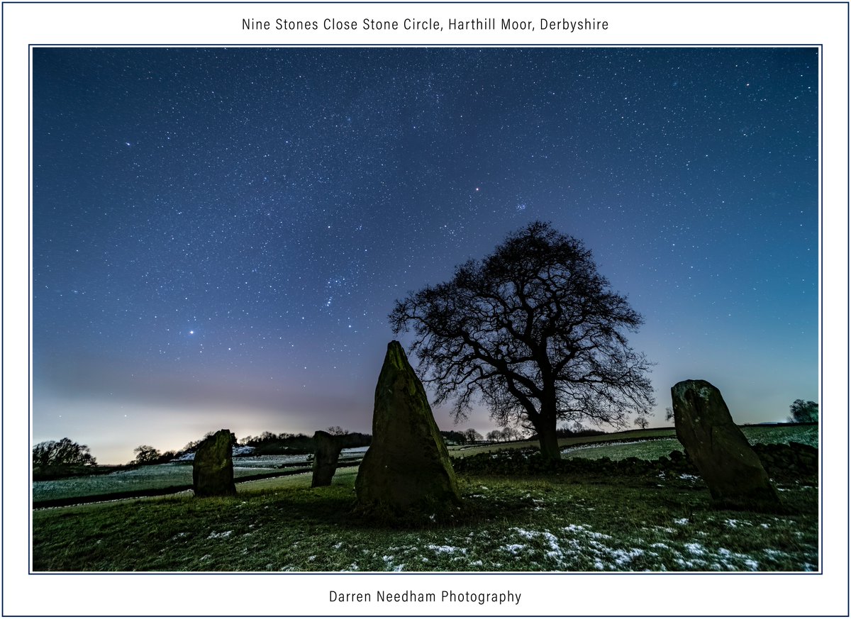 Stacked image of #Orion, #Mars & #Pleiades above Nine Stones Close Stone Circle, Harthill Moor, #Derbyshire

#StormHour #ThePhotoHour #CanonPhotography #AstroPhotography #AstroHour #Stars #StoneCircle
