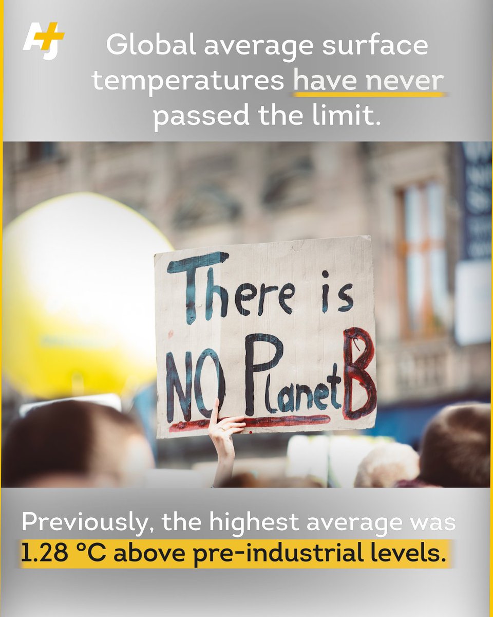 ajplus's tweet photo. There is a 66% chance the world will heat 1.5 °C (2.7 °F) above pre-industrial levels in the next 5 years, breaking a critical temperature limit, reports @WMO.

The report says human-induced climate disruption and El Niño could combine to cause dire consequences. https://t.co/JEFF5O7tDn