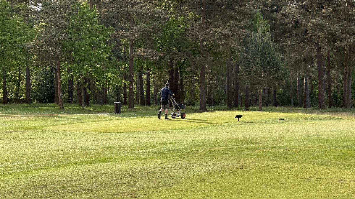 Great effort this morning getting all the tees solid tined with the Aercore, over seeded with <a href="/BarenbrugUK/">Barenbrug UK</a> Ultra Fine 60, top dressed and brushed.