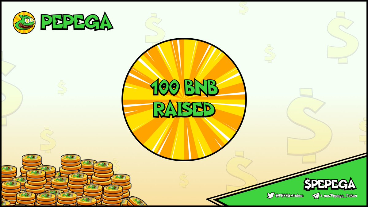 100 BNB Raised 🔥 LET'S GO PEPEGA'S 🐸

Pinksale buy link: pinksale.finance/launchpad/0x03…

#BSCGEMS #BSCGemsAlert #BSCGEM #BSC #pinksale #PinkSale #fairlaunch #pepe #token