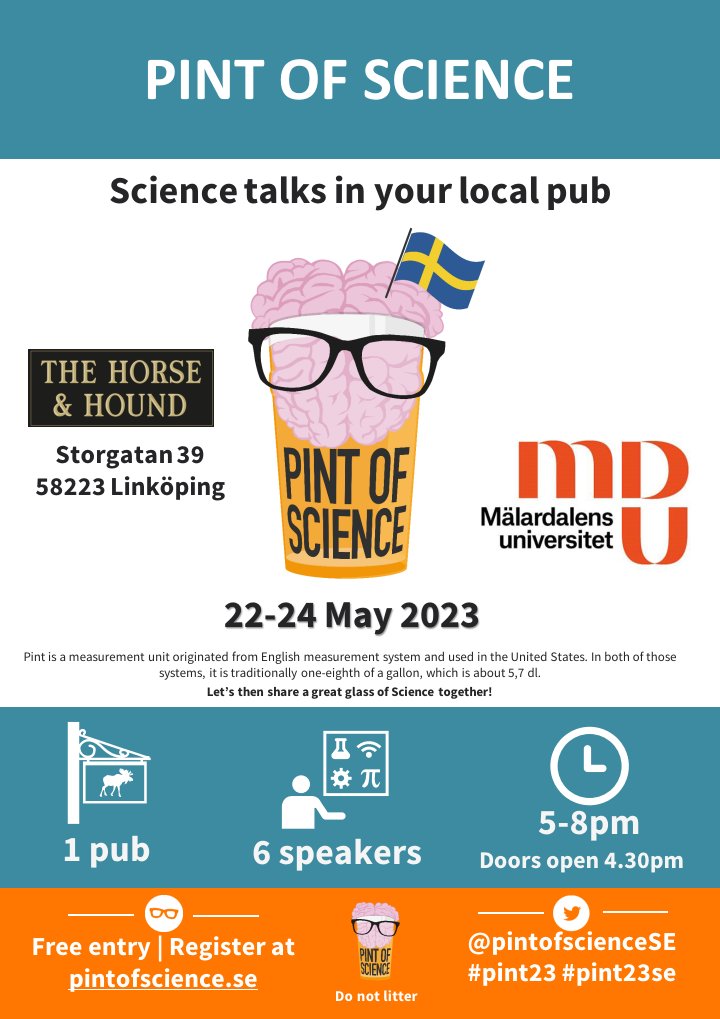 PauSalamone's tweet photo. If you are in Sweden, join me for my talk at the Pint of Science.
Tomorrow at 18.00 in Linköping (Horse and Hound Bar)
#pintofscience #touch #socialtouch #interoception #drinks #science https://t.co/Z4850sBDm2