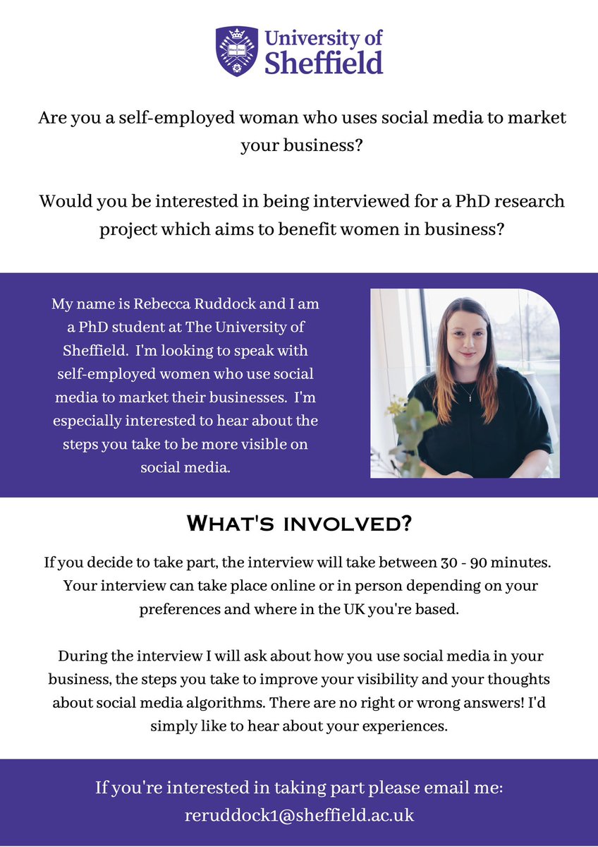 I’m looking for a few more self-employed women to participate in my PhD research. If you’re interested in being interviewed about your social media use please get in touch!  #womaninbizhour #journorequest #bloggerrequest