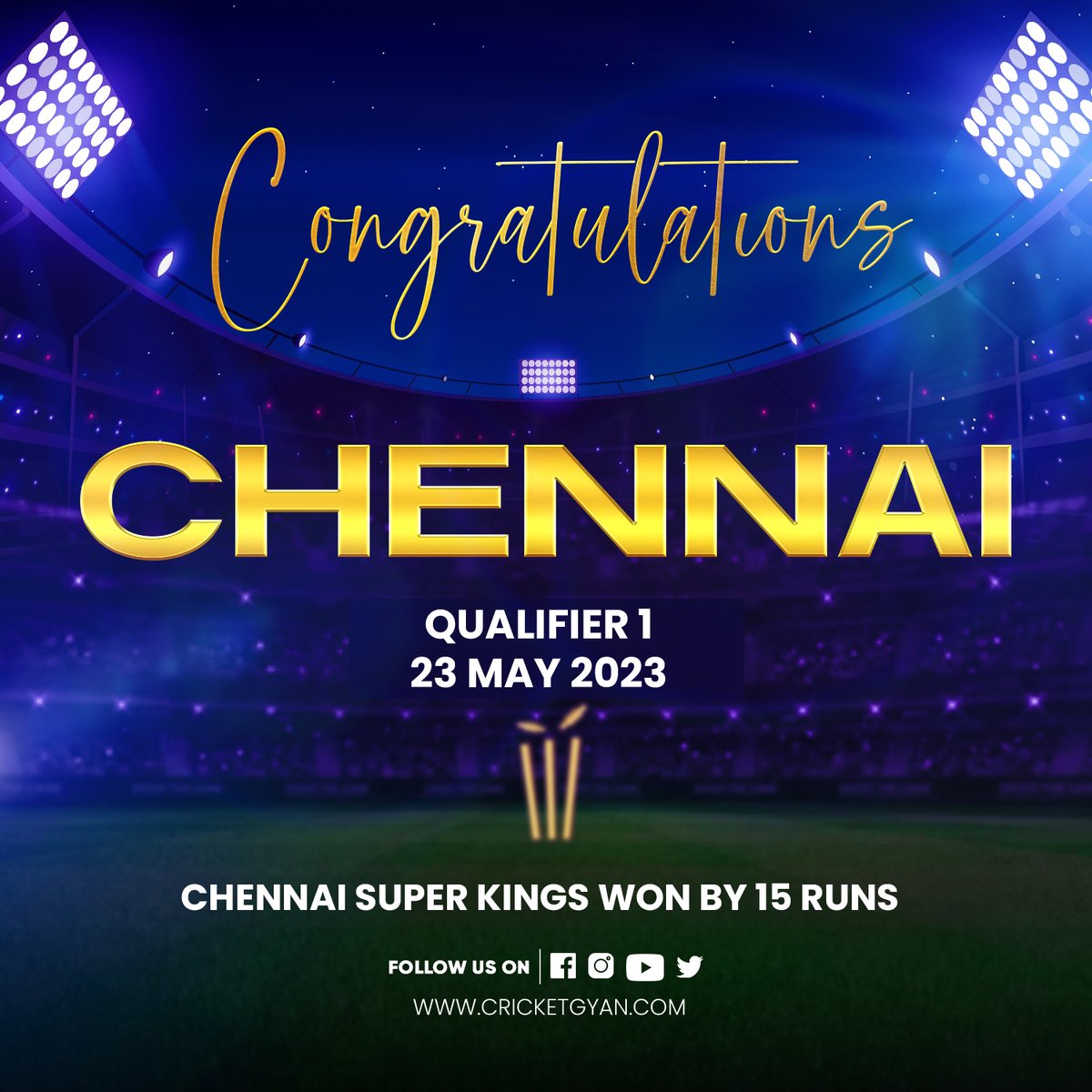 Congratulations Chennai Super Kings for Finals. Chennai Super Kings beat Gujarat Titans by 15 runs #cskvsgt #chennaisuperkings #csk #iplfinal #ipl2023 #cricketgyan