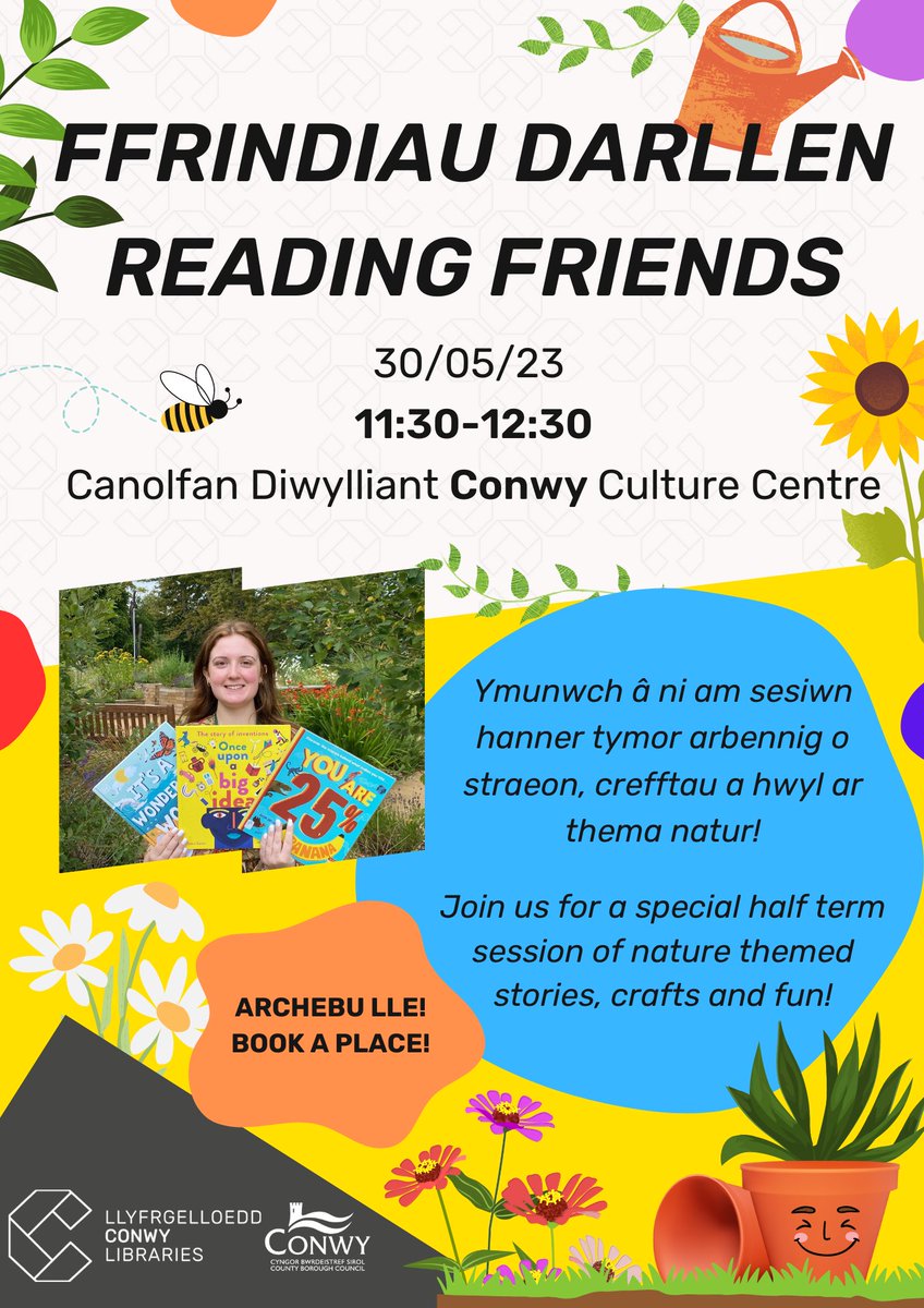 Conwy Libraries (@conwylibraries) on Twitter photo Join Conwy library for their Reading Friends session this half term! ❤️🎨
To book a space -
☎️ 01492 576089
✉️ conwy.library@conwy.gov.uk
We look forward to seeing you! 👋
#LoveLibraries #LoveReading <a href="/ReadingFriends_/">Reading Friends</a> Join Conwy library for their Reading Friends session this half term! ❤️🎨
To book a space -
☎️ 01492 576089
✉️ conwy.library@conwy.gov.uk
We look forward to seeing you! 👋
#LoveLibraries #LoveReading <a href="/ReadingFriends_/">Reading Friends</a>