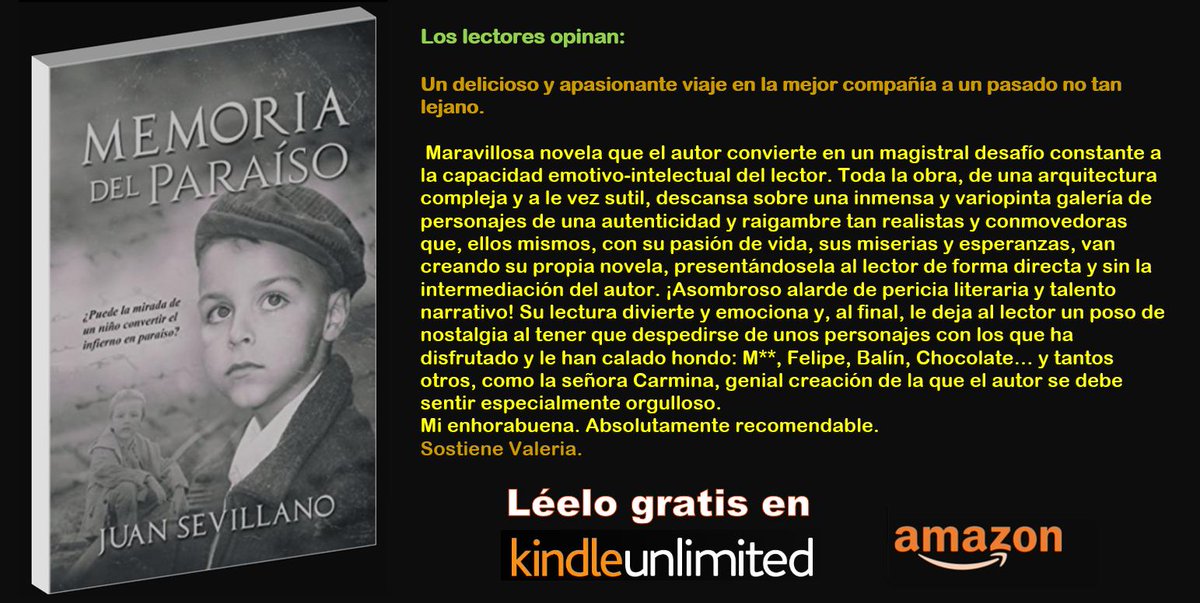 #Librosqueleer MEMORIA DEL PARAÍSO. El despertar a la vida: Una emocionante #sinfonía coral sobre un paisaje gris de #posguerra. En #Amazon #Papel: leer.la/198050699X  #Kindle: leer.la/B07BB4NVLZ