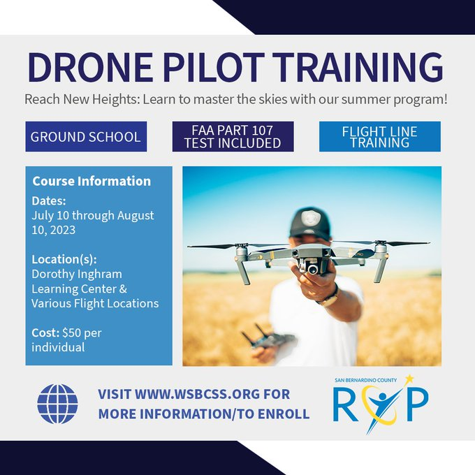 Seniors, here is an opportunity from @SBCo_ROP for the summer for Adults 18 and over to become a certificated drone pilot; sign up here ow.ly/YKEv50Ouutm. Limited spots available #CJUSDCARES #CJUSDCTE