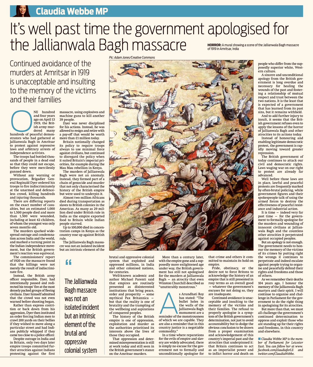 It’s well past time the UK government apologised for the Jallianwala Bagh massacre – and learn its lessons for today; the right to peacefully protest is a human right

Justice for those who were murdered and wounded at Amritsar can no longer be a negotiable commodity

My latest👇🏾