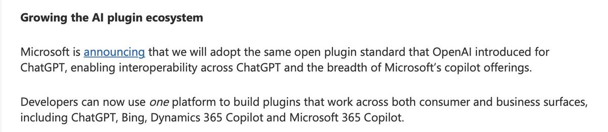 indysen's tweet image. This is the way. Huge win for developers

#MicrosoftBuild2023 #interoperability #ChatGPT #plugins