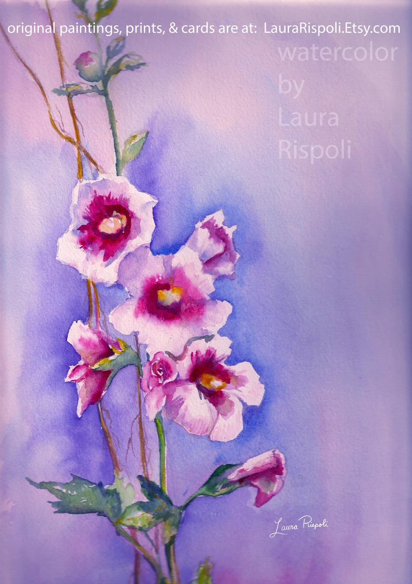 LauraRispoliArt's tweet photo. Please Retweet🙏🌸my watercolor painting https://t.co/lYHFbDxAF3 these are Hollyhock flowers💜Thank you so much for sharing my paintings! #hollyhock #painting https://t.co/1QaA2vBJp7