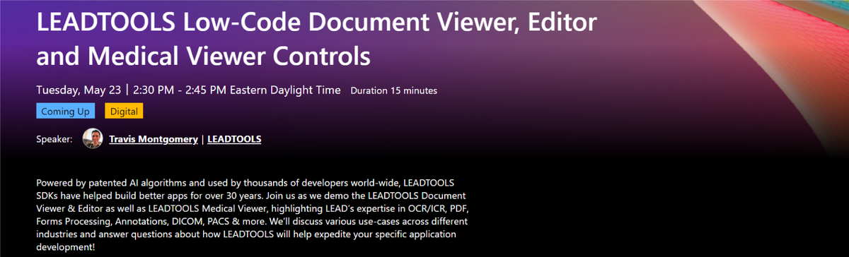 LEADTOOLS's tweet photo. We're live now! Don't miss Travis demo our expertise in #OCR, #ICR, #PDF, #FormsProcessing, #Annotations, #DICOM, #PACS & more: https://t.co/ej5rCBgyqx
#Build23 https://t.co/bqj5OjtIiN