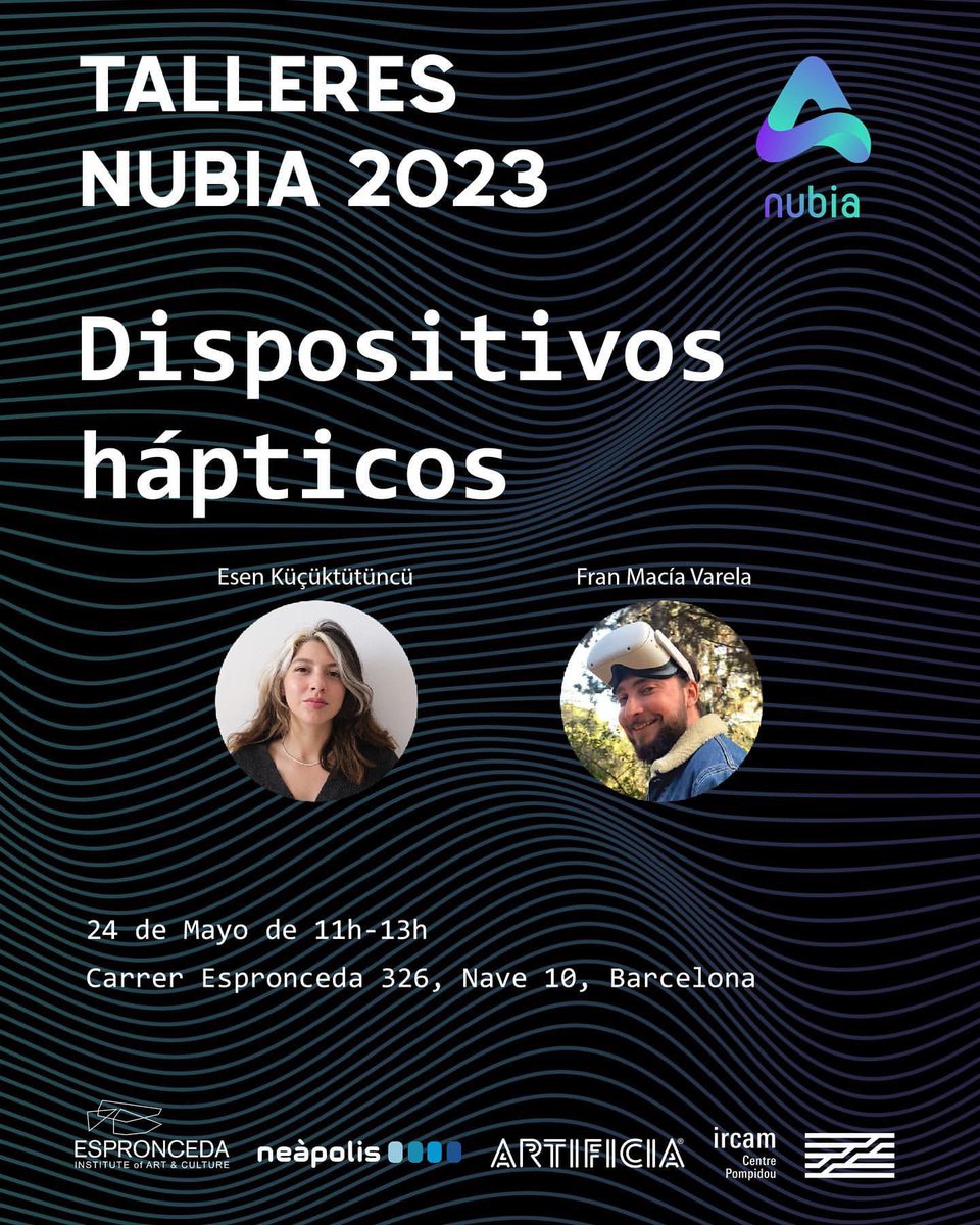Mañana, 24.05, Espronceda presentará talleres interactivos y de inmersión en las nuevas tecnologías. Los talleres serán impartidos por <a href="/esenktutuncu/">Esen</a> y <a href="/fra/">م</a>.macia 
En parceria con <a href="/ARTIFICIApro/">ARTIFICIA</a> <a href="/ircamforum/">Ircam Forum</a> <a href="/neapolisvng/">Neàpolis VNG</a> <a href="/Nubia_World/">NUBIA - NFT Universe in Blockchain for Internatio</a>
