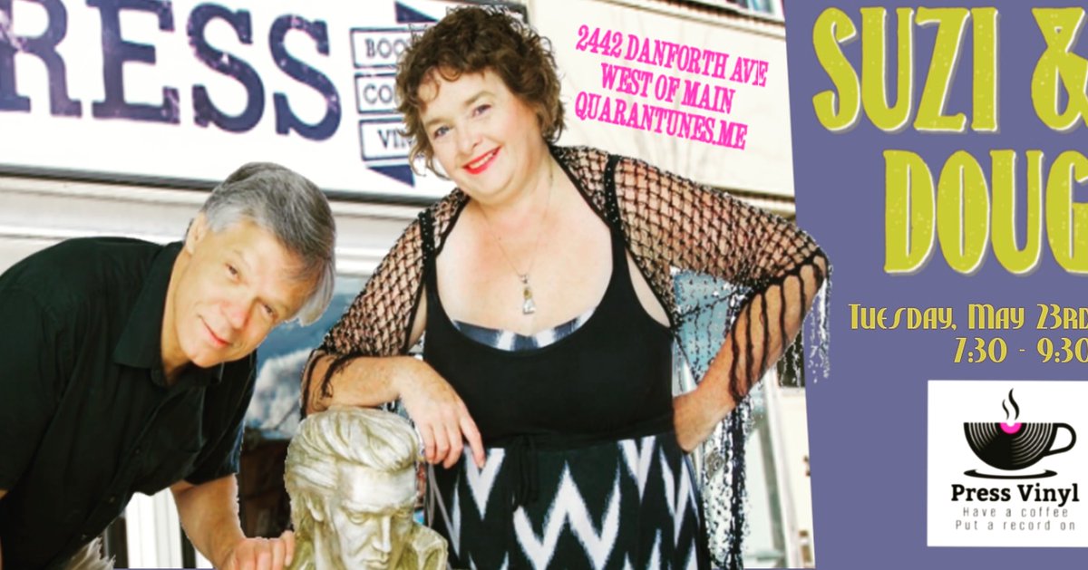 SuziDougMusic's tweet photo. #Tonight!  At #PressVinylCafé at 2442 Danforth, just west of Main. We're playing #Jazz #Blues a little #rocknroll and some #surprises.  #livemusic starts at 7:30 - and you can add to your #vinylrecords collection at the same time! #PWYC https://t.co/HrVzusQRZr
