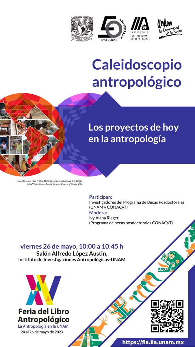 🎙️Este 26/Mayo presentaré, junto con mis colegas postdoctorantes en la #FLA2023 del <a href="/iiaunam/">Instituto de Investigaciones Antropológicas - UNAM</a>. Hablaremos de disidencias religosas, sueño, sueños, genes y estilos cromáticos en registro arqueológico.
Será una probadita de nuestro efervescente seminario #CaleidoscopioAntropológico