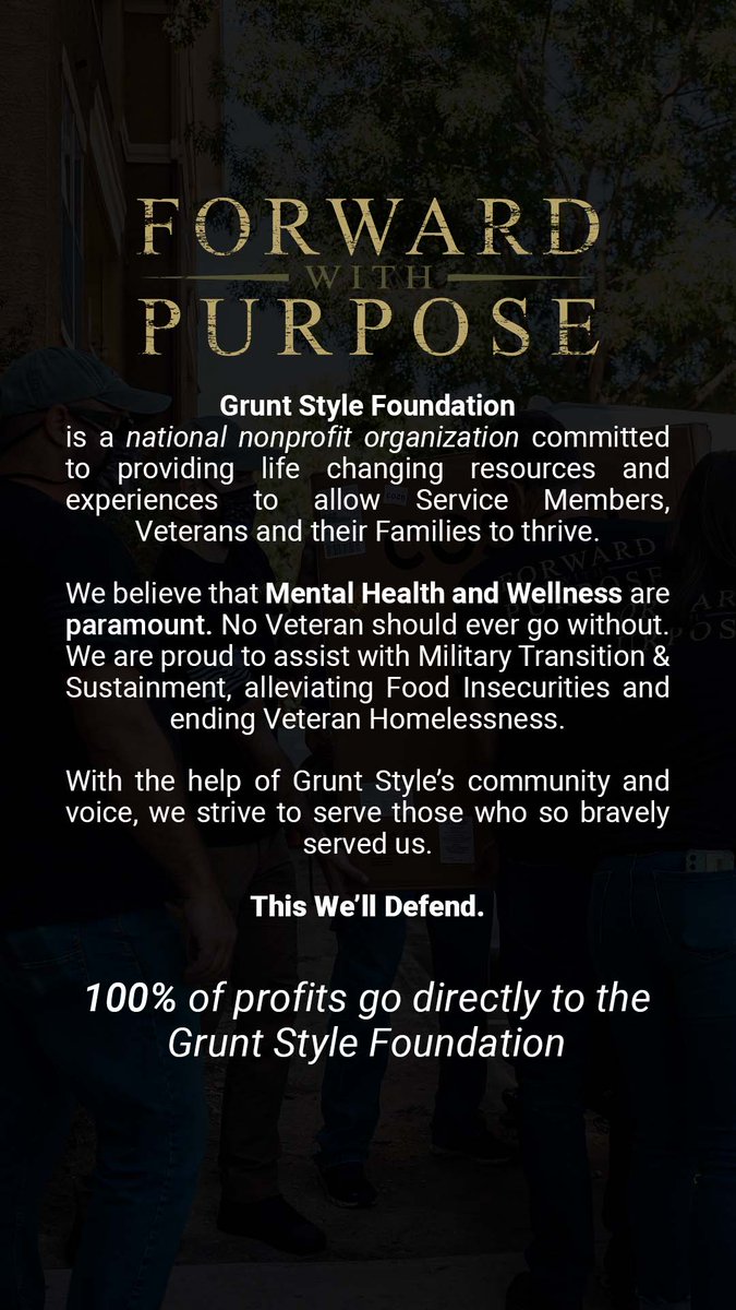 Have you heard of @GruntStyleFdn? They are a national nonprofit organization committed to providing life-changing resources and experiences in which Veterans, Service Members, and their Families thrive.  To learn more go to gruntstylefoundation.org #GruntStyle #Foundation