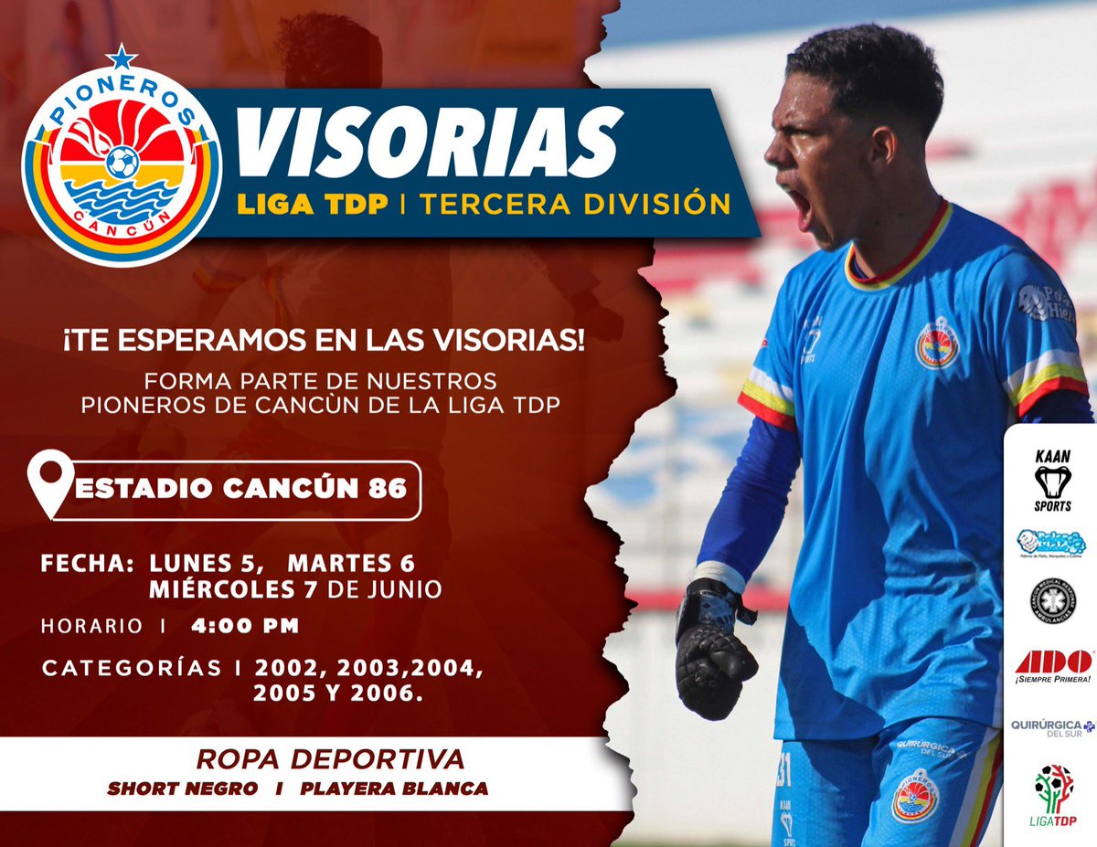 Visorías para <a href="/LigaTDP/">Liga TDP</a> 🐍

Asiste a nuestras visorías este próximo 5,6 y 7 de junio (Visoria Abierta) 

Consulta los requisitos en la imagen 👇🏻👇🏻

¡Te esperamos! ¡Mucho éxito a todos! 🇷🇴⚽️

#SomosPioneros #PionerosFC