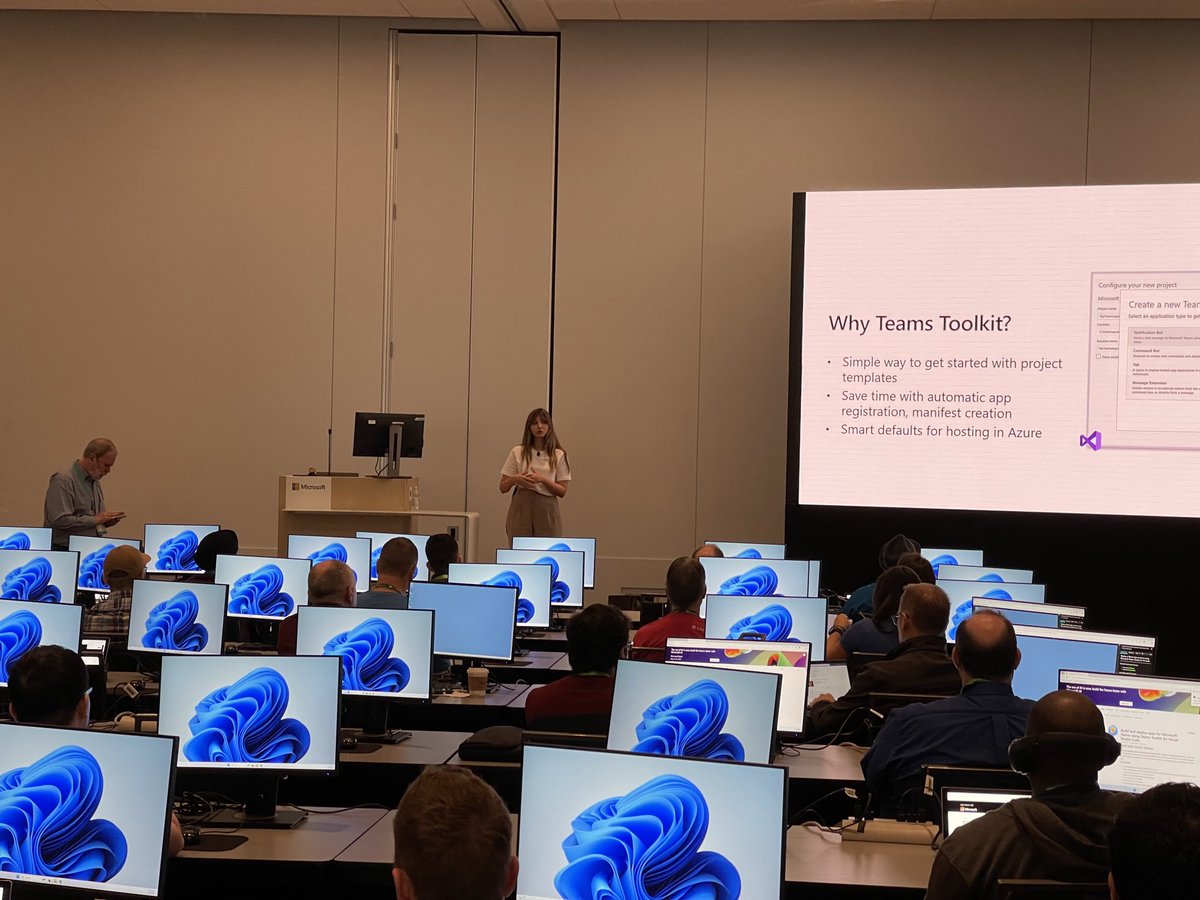 DanWahlin's tweet image. My awesome teammates @aycabs⁩ &amp;amp; ⁦@Bob1German⁩ kicking off a lab session on Teams Toolkit. 🎉 #Build2023