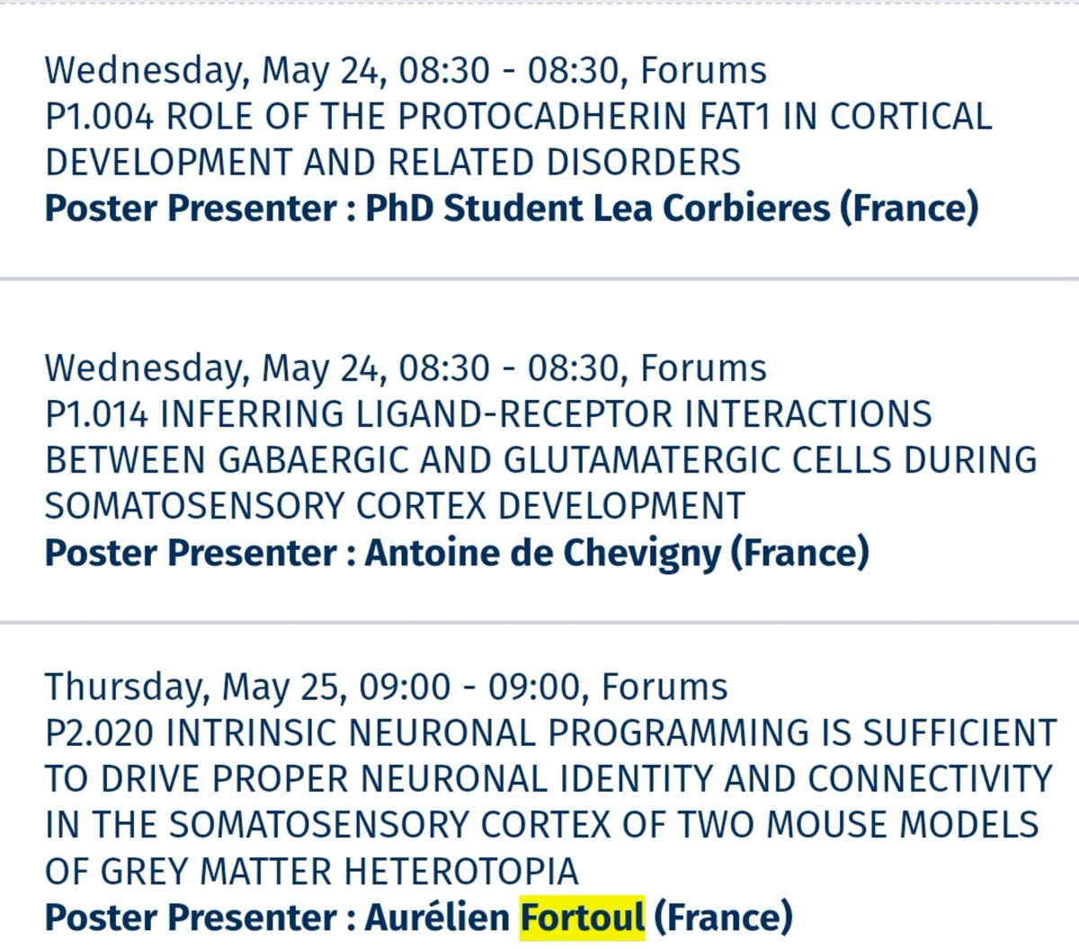 For those attending the #NeuroFrance2023 meeting organized by @SocNeuro_Tweets, come and see the posters from our lab presented by Léa, @antoinedechevig and Aurélien!

Cortical development, neuronal identity, circuit formation, scRNAseq and other fancy methodological approaches!