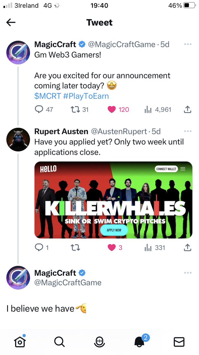 Looks like another good Project @MagicCraftGame has applied for the #KillerWhalesTV show. @thehellolabs @HELLOLabsCEO