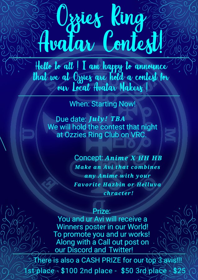 Buggy_Bento's tweet photo. Ozzies Ring Announcet !!
The next Avatar Contest Theme has now dropped! Sign ups are now Till whenever I say. To join please DM me here or in discord! MoiMoi2_Bento # 4090
~
#ozziesring #HelluvaBoss #HazbinHotel #VRChazbinhotel #vrchat https://t.co/AX9UEWf7Tm