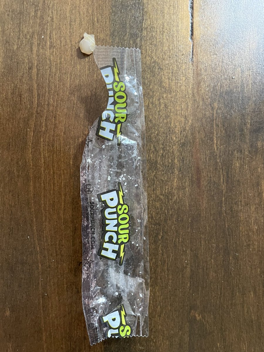 IamDkitty's tweet photo. @SourPunchCandy just had your sour apple flavor.  But into it and this broken tooth was inside it.  I checked my mouth and it’s not one of my teeth.  Should I call my attorney? https://t.co/WMrXt4rLJz