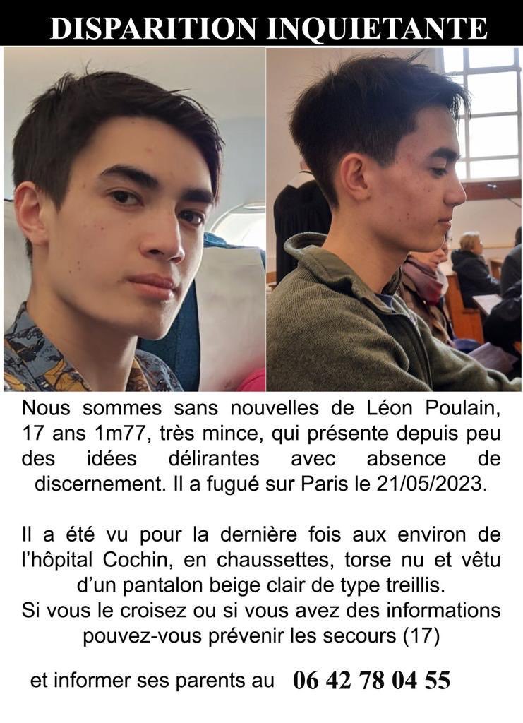 Chères et chers usagers du ⁦<a href="/Velib/">Vélib' </a>⁩, vous qui sillonnez le territoire de la ⁦<a href="/GrandParisMGP/">Métropole du Grand Paris</a>⁩ à #velo, peut-être pourrez vous nous aider à retrouver ce jeune Léon qui habite ⁦<a href="/Ville_de_Sceaux/">Ville de Sceaux</a>⁩ et à disparu depuis samedi ⁦<a href="/VeloIdF/">Collectif Vélo Île-de-France</a>⁩