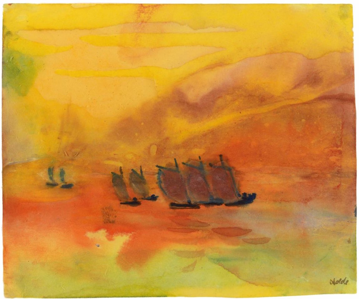 #EmilNolde (German-Danish, 1867 – 1956) - Sailing Boats in Red and Yellow Evening Sea