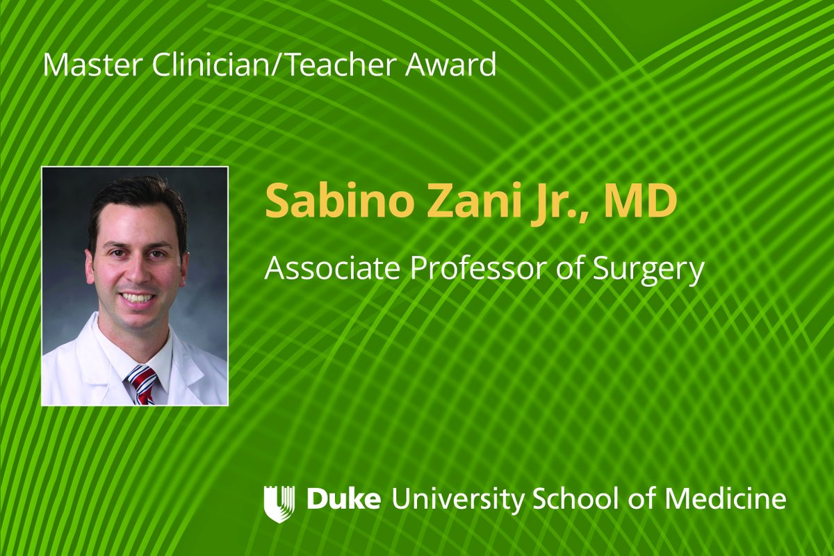 Congratulations to DCI surgical oncologist Sabino Zani Jr., MD, on his @DukeMedSchool 'Master Clinician/Teacher Award.' Dr. Zani is program director of the @DukeSurgery Hepatopancreatobiliary (HPB)-Surgical Oncology Fellowship. bit.ly/4247Z22 @Duke_GI_ @DukeSurgOnc