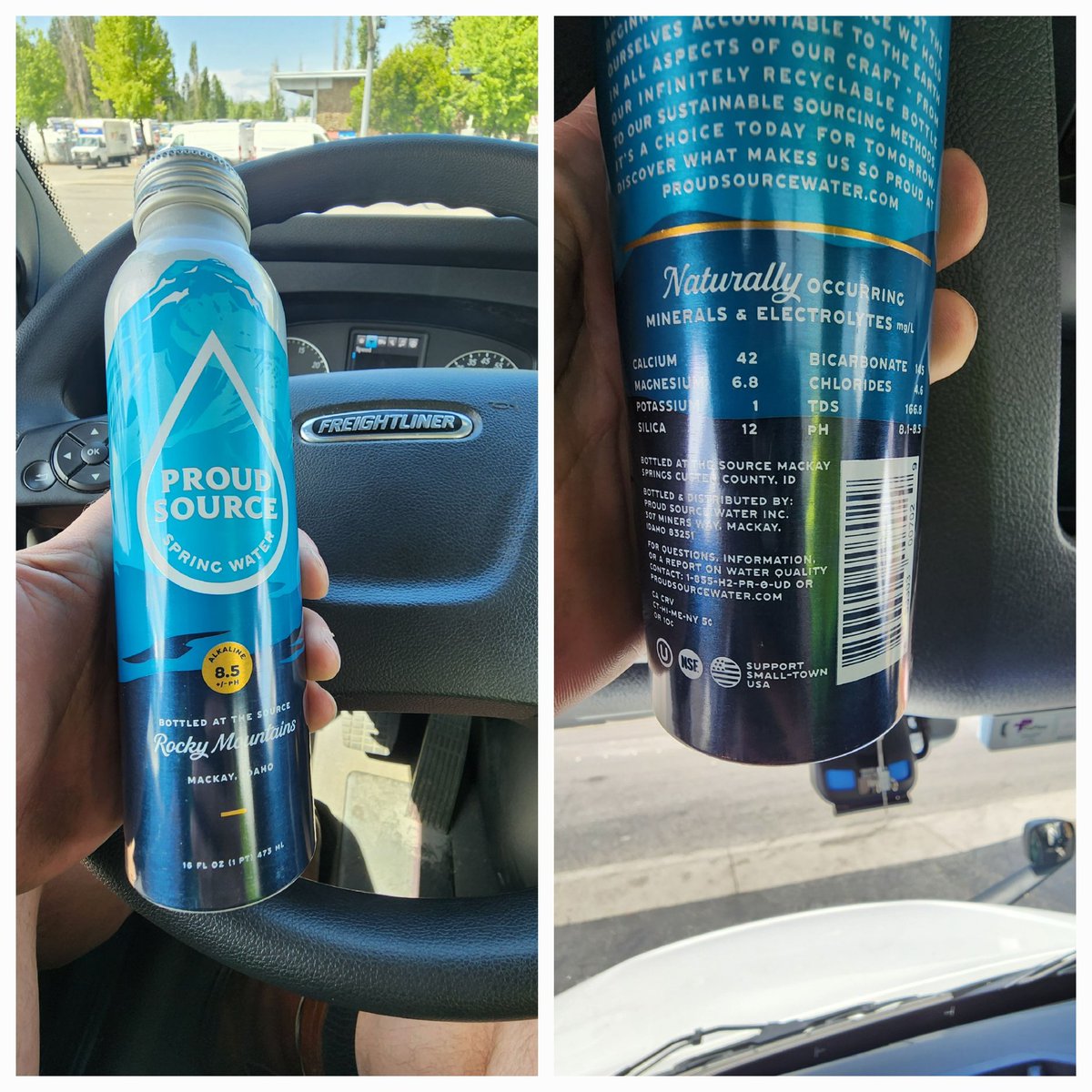 @MarkBski in my rush to get out of the house this morning I forgot my water bottle.
Stopped at a truck stop in Kent and they had this new #Sparklingwater from Proud Source Water. Love the fact they put the mineral content on the back of the can.