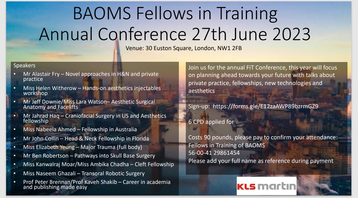 Really looking forward to next month's FiT conference, promises to be a great day with a brilliant line up of internationally renowned speakers. See you there! #BAOMS #OMFS #trainees #FiT