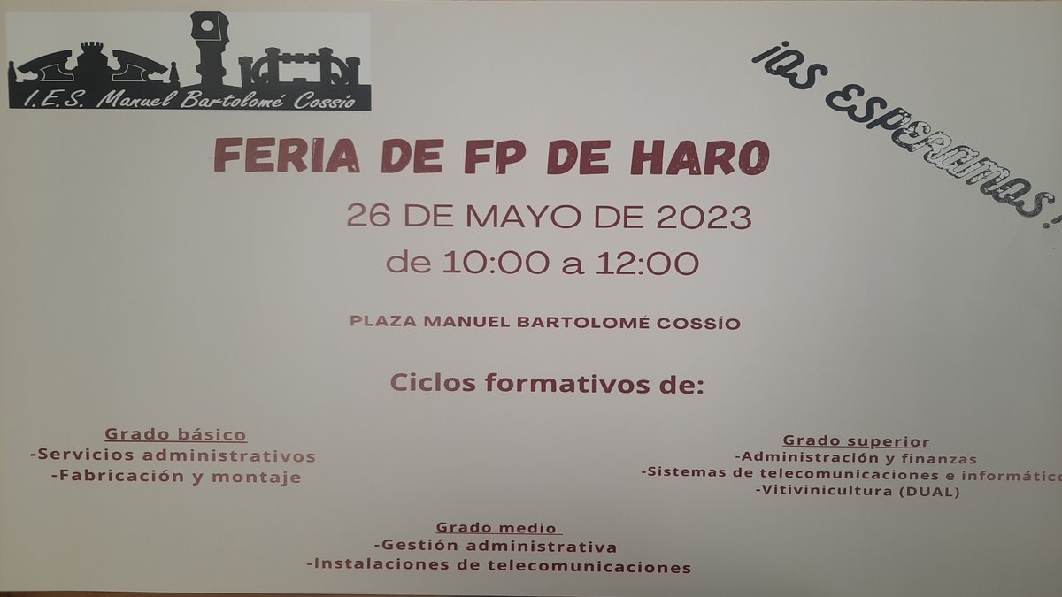 EpaleRioja's tweet photo. Evento en @IES_Haro  #Epale #TodosconlaFP #LaRioja https://t.co/aQYXDuJGEc