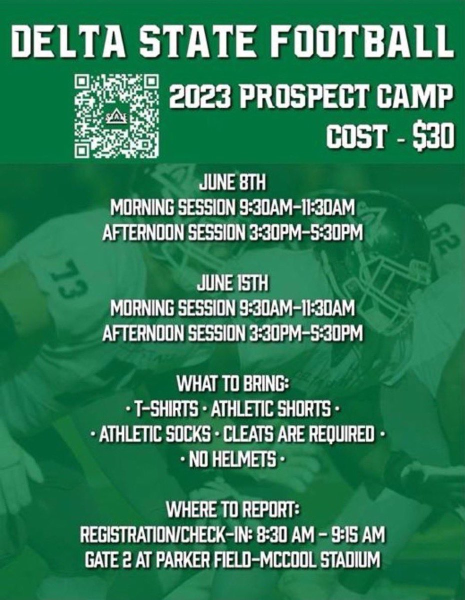Come show out in Cleveland this June! Don’t miss the chance to compete and be seen by some great coaches! Here’s the link!
deltastatefootballcamps.com/About%20Us
