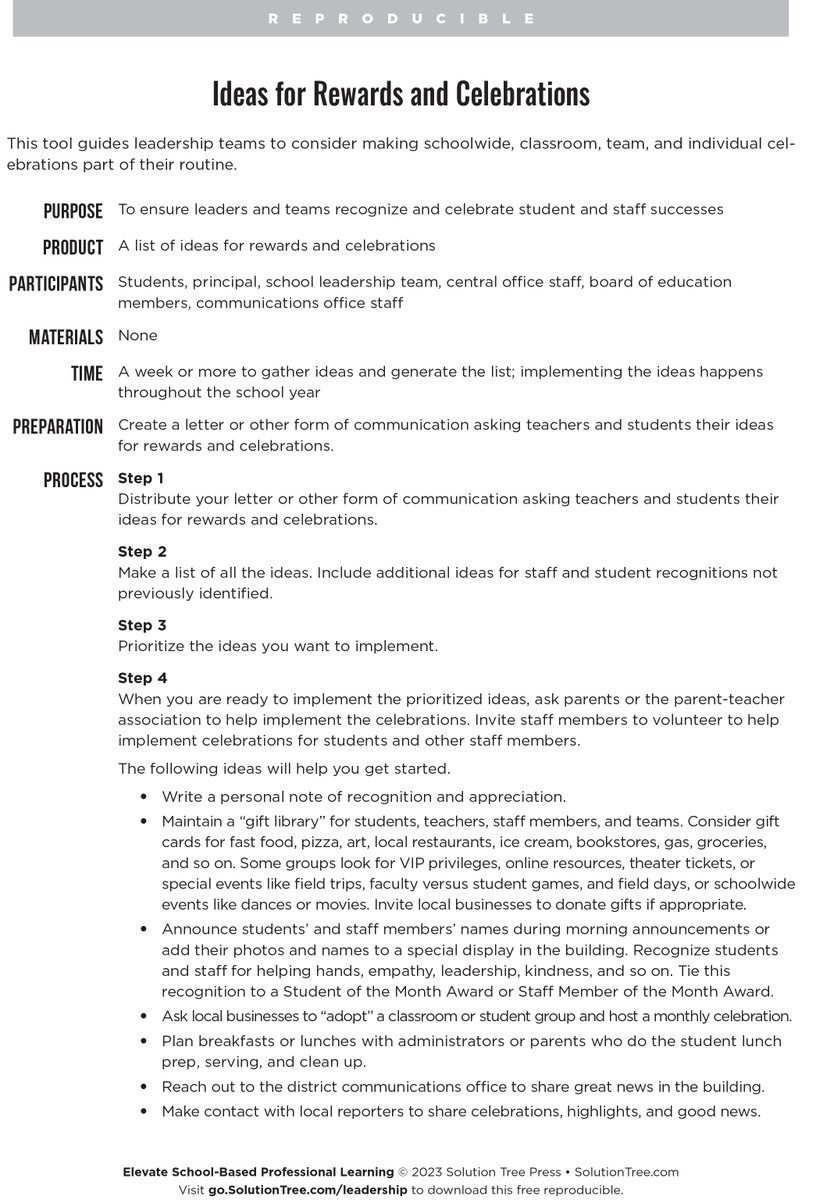 SolutionTree's tweet photo. “This tool guides leadership teams to consider making schoolwide, classroom, team, and individual celebrations part of their routine.”

Download more from Elevate School-Based Professional Learning: https://t.co/8cbVX9gAZb https://t.co/V52Nk4mPPK