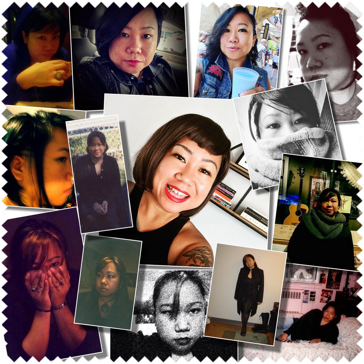 Zoe318's tweet photo. Yesterday was World Goth Day and I forgot to post the many iterations of Joan throughout the years. Middle photo is more “happy goth” cause I’m smiling, but you get the gist. https://t.co/cvvKwJhX2g