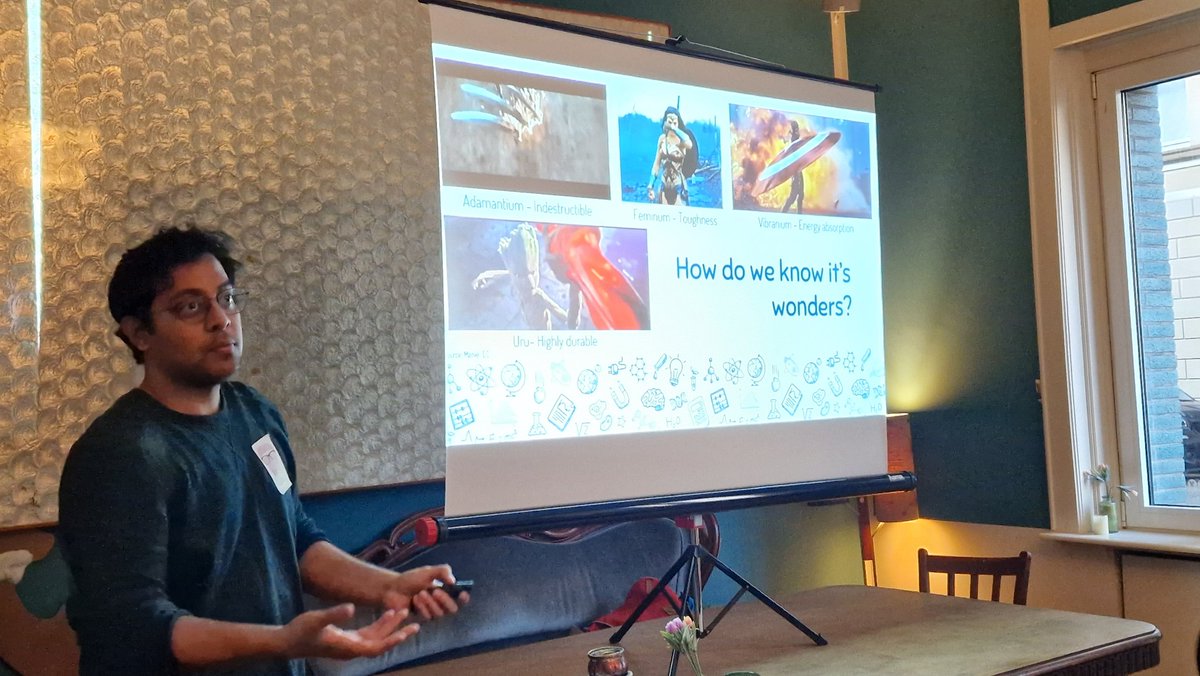 MPISusMat's tweet image. Now it&apos;s Lalith turn to explain how we test the properties of #metals during #pintofscienceDe