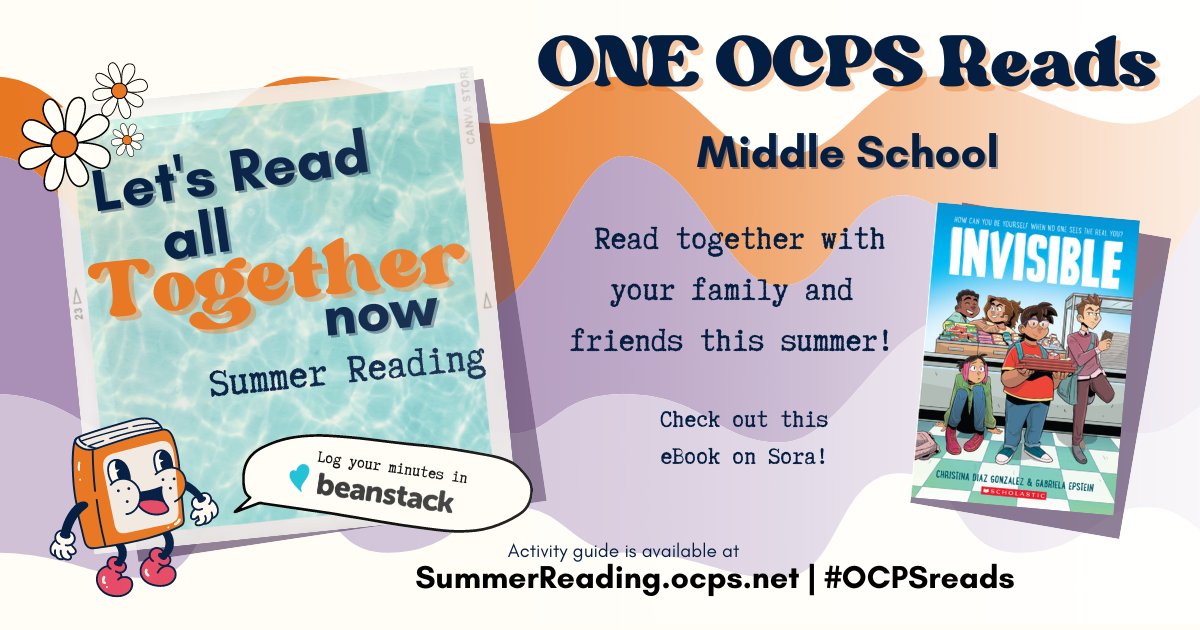 Not sure what to read this summer? All middle school students, staff, & families are invited to read the ONE OCPS book, Invisible. Check out the eBook on Sora & the Interactive Summer Reading Guide at bit.ly/OCPS_invisible  @ChristinaDG #ocpsreads #summerreading