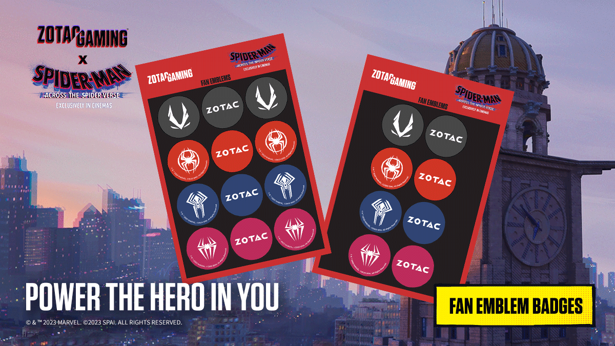 ZOTAC's tweet photo. Get accessorized with every ZOTAC GAMING GeForce RTX 40 series x Spider-Man™: Across the Spider-Verse inspired GPU bundle.

*bundled accessories vary by model

See Spider-Man™: Across the Spider-Verse, exclusively in theatres June 2nd!!

#ZotacxSpiderversemovie #SpiderVerse https://t.co/7sp9VOG8rW