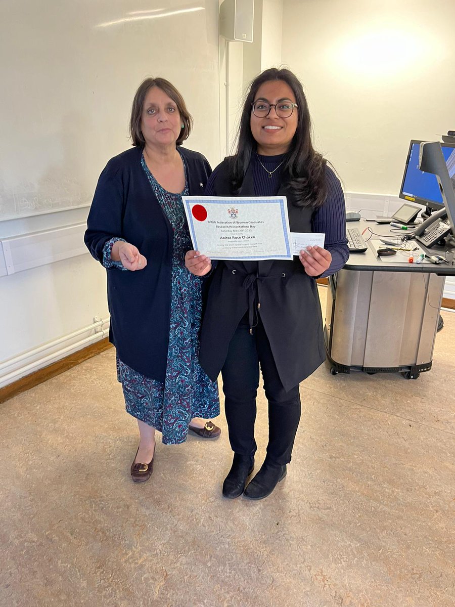 Congratulations to Anitta Rose Chacko of UCL for being awarded the BFWG Research Presentation Day prize for presenting on her research area: Picking the brain apart to gain insight into primary mitochondrial disorders.